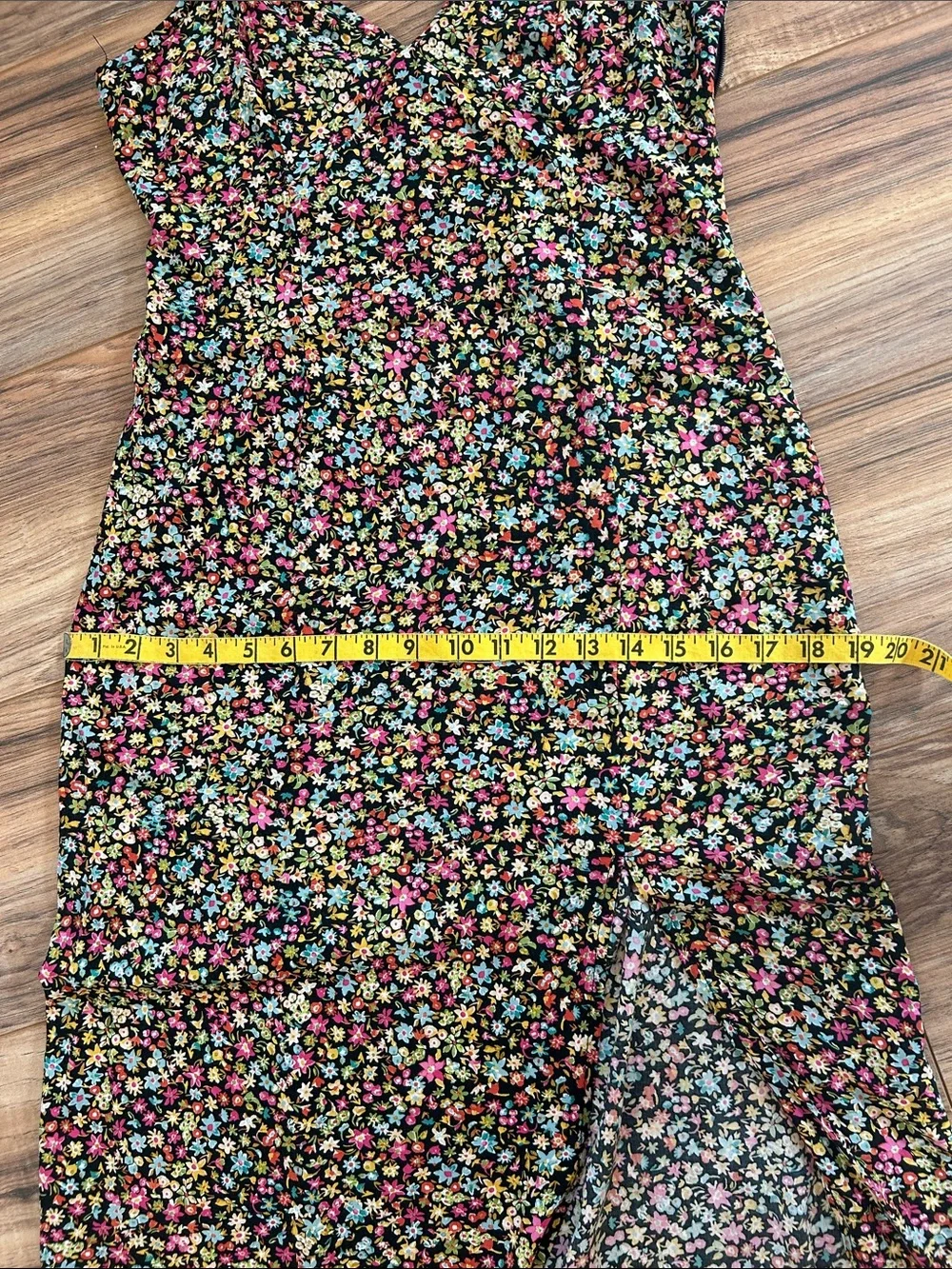 Zara Black Floral Maxi Slip Dress with Pink & Green & Blue Accents size medium - Picture 8 of 9